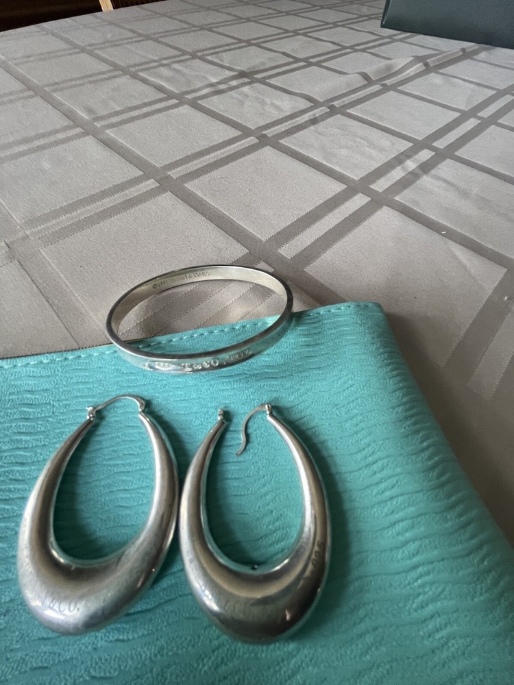 vintage tiffany co. sterling silver bracelet And Matching Earrings. Warn Once.