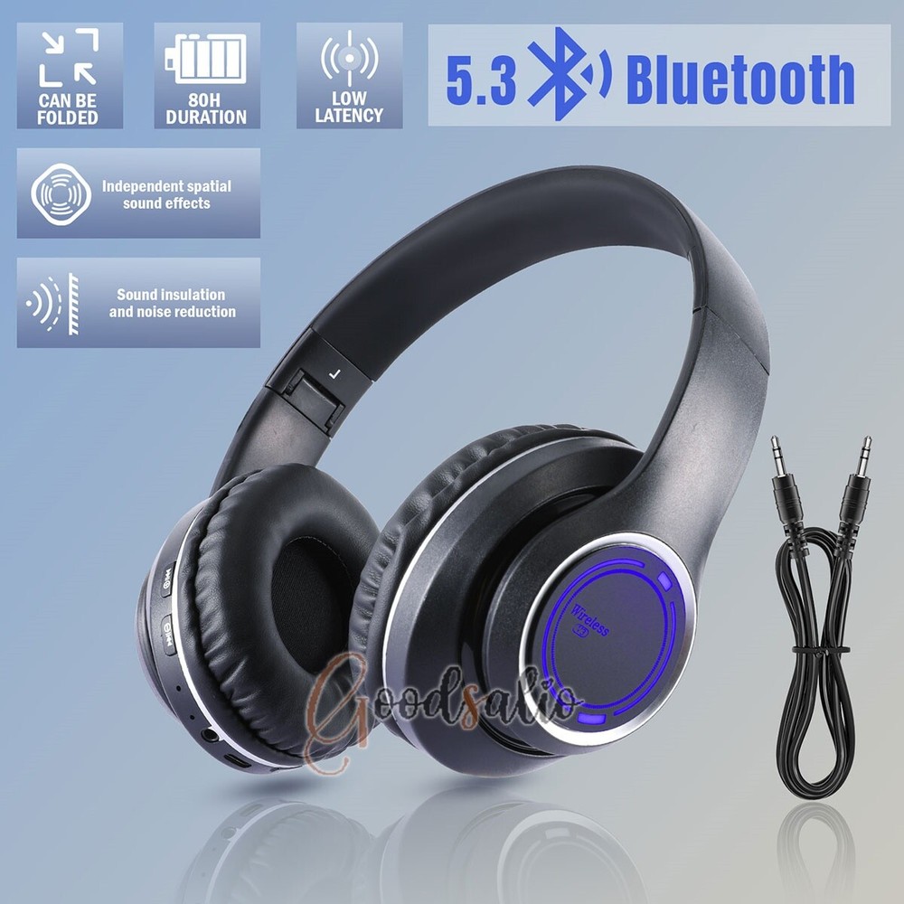 Wireless Bluetooth 5.3 On-Ear Headband Headphones with Comfortable Wear and Immersive Sound