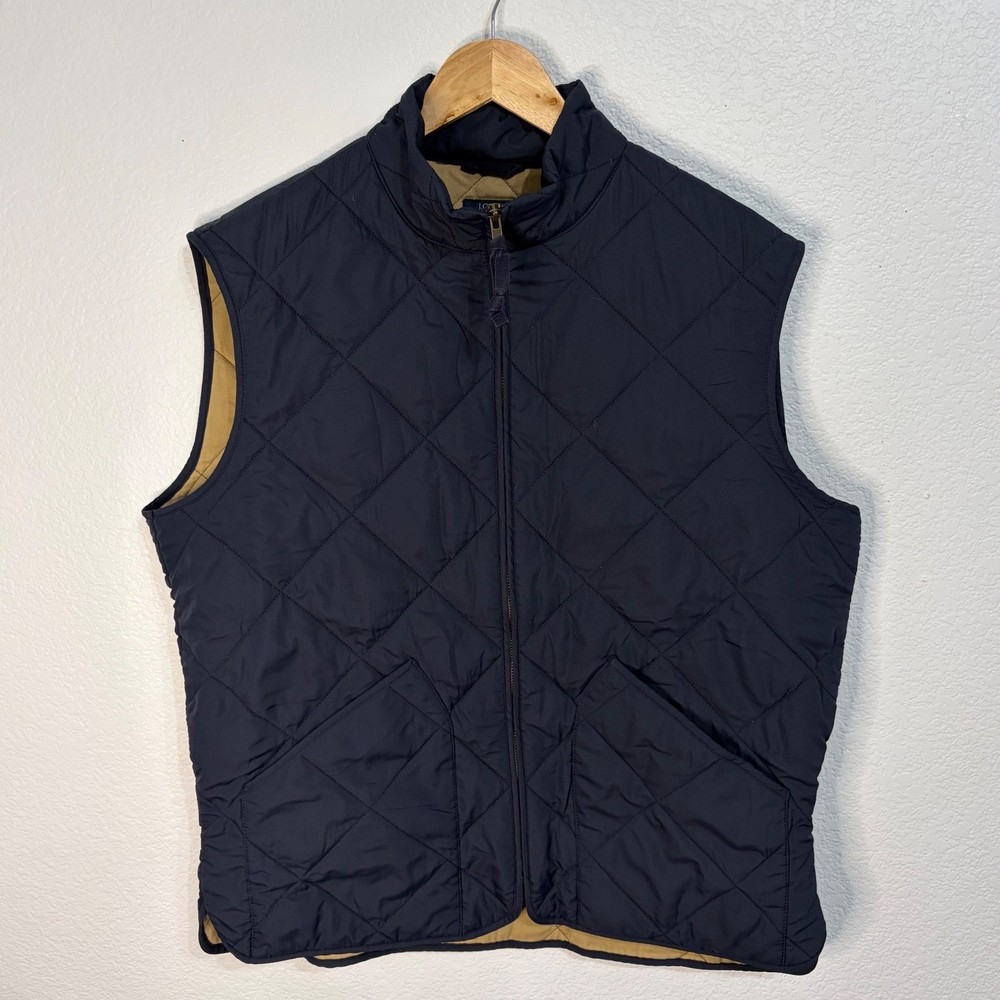 J.Crew Mens Quilted Walker Vest Navy Blue Full Zip Mock Neck Large