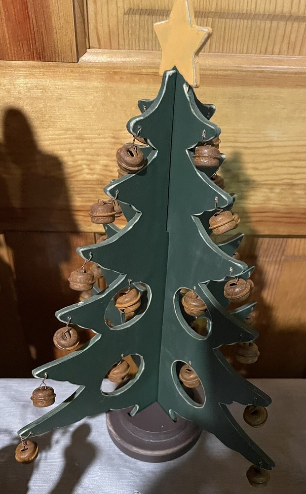 Rustic Collapsible Tabletop Jingle Bell Christmas Tree for Easy Storage