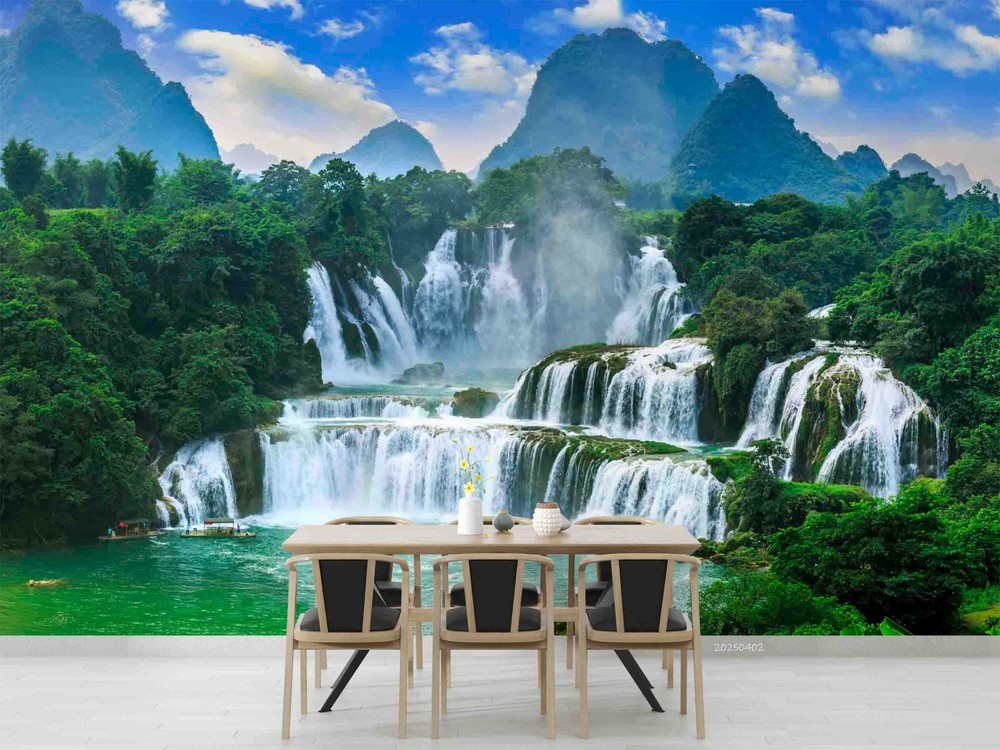 3D Forest Waterfall Landscape Wall Murals Wallpaper Murals Wall Sticker