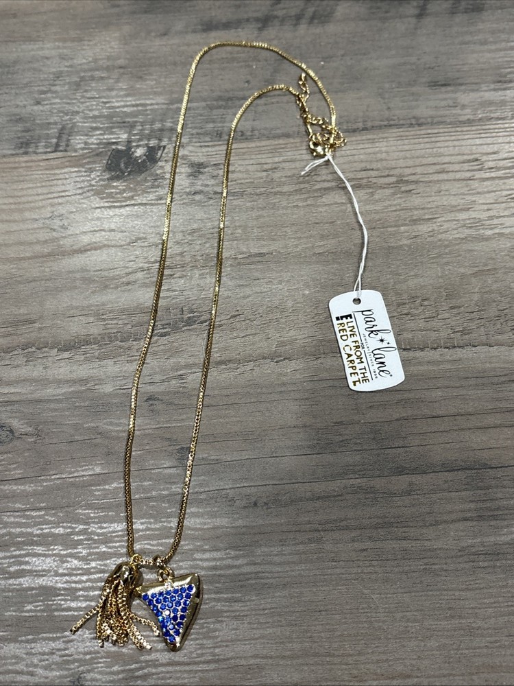 Park Lane E Red Carpet Gold Tone Blue Rhinestone Tassel Necklace