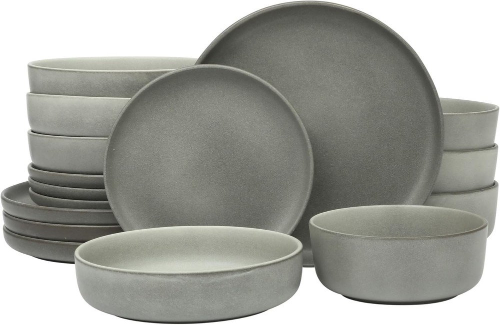 Pasco 16-Piece Stoneware Dinnerware Set for 4 - Grey Reactive Glaze