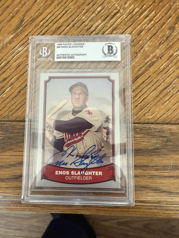 1988 Pacific Legends #84 Enos Slaughter Auto – Beckett BAS Authentic – HOF