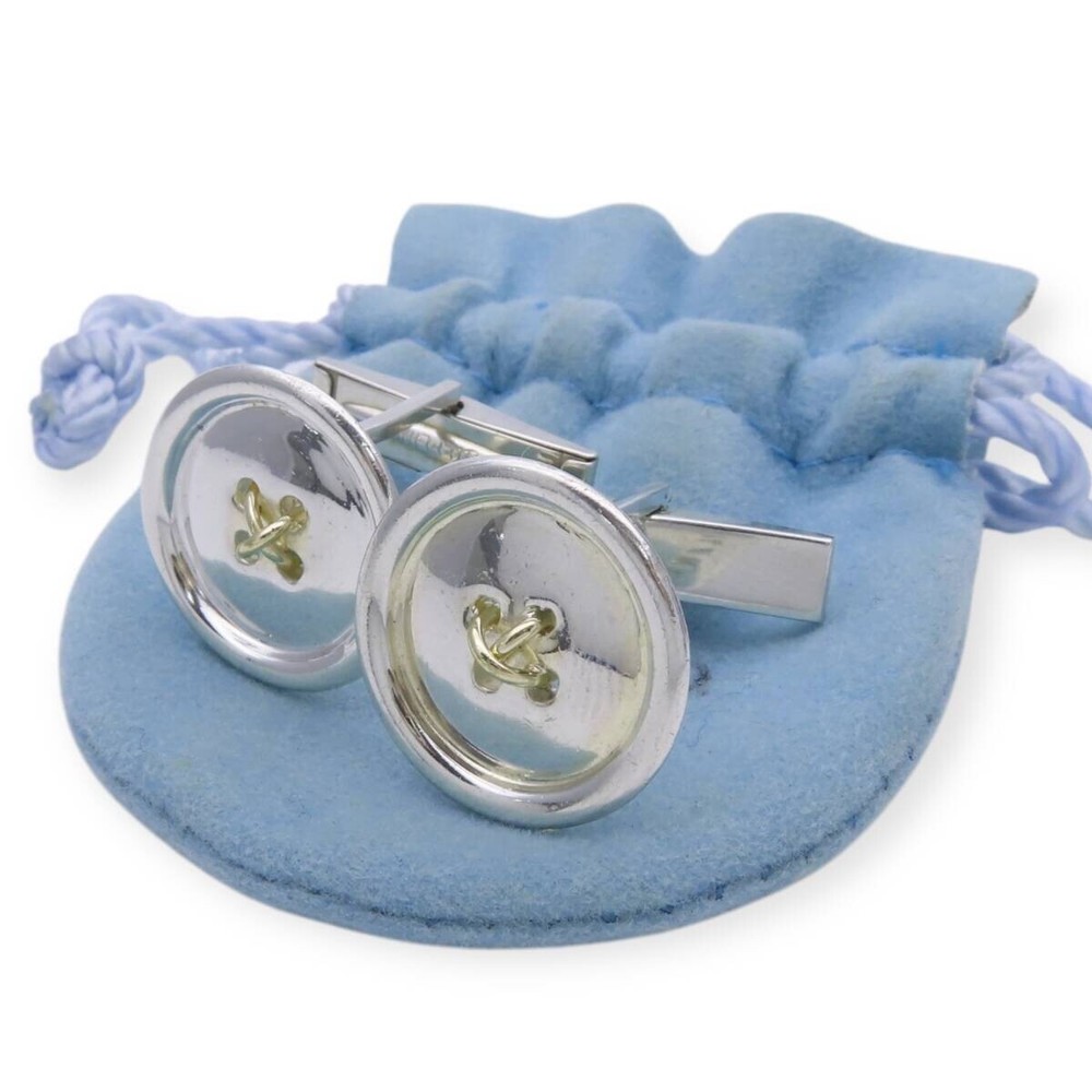 Tiffany & Co K14 Gold and Sterling Silver Button Motif Cufflinks