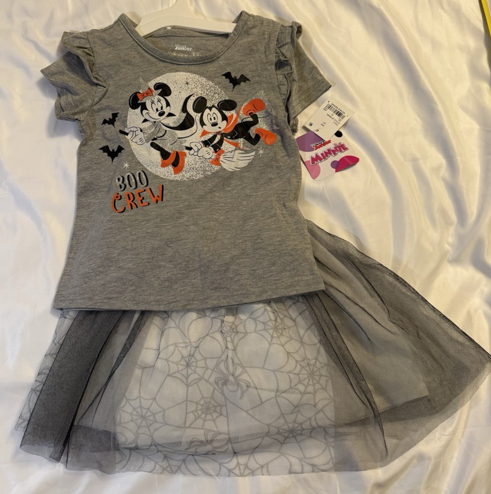 Disney's Toddler Girls' 4T Minnie Mouse Halloween Top & Tutu Skirt Boo Crew NWT