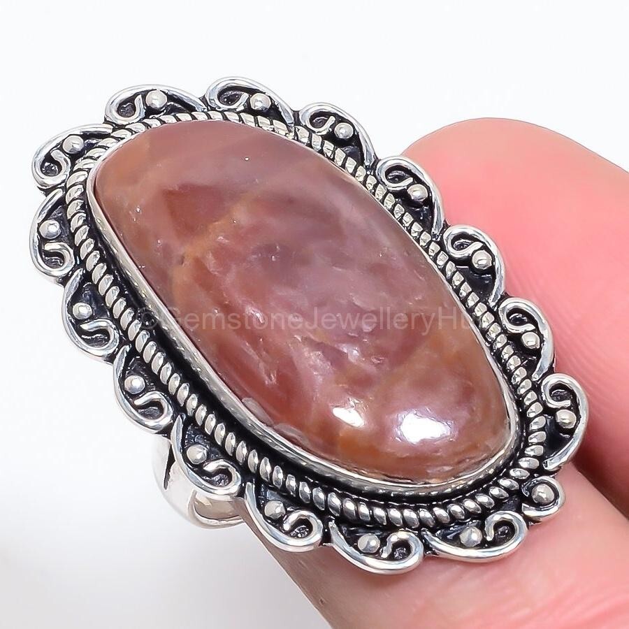 Christmas Sale Rhodonite Stone 925 Sterling Silver Channel Set Statement Ring-image