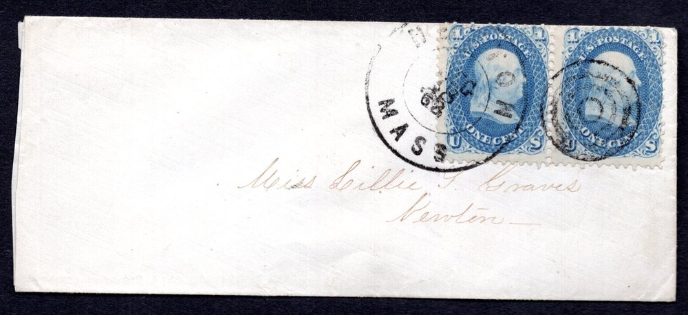 US 1862 DROP LETTER RATE PAIR Sc. #63, TIED 