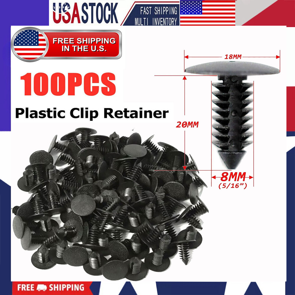 100x 8mm Bumper Clips Auto Car Hole Plastic Rivets Fastener Fender Push Pin NEW