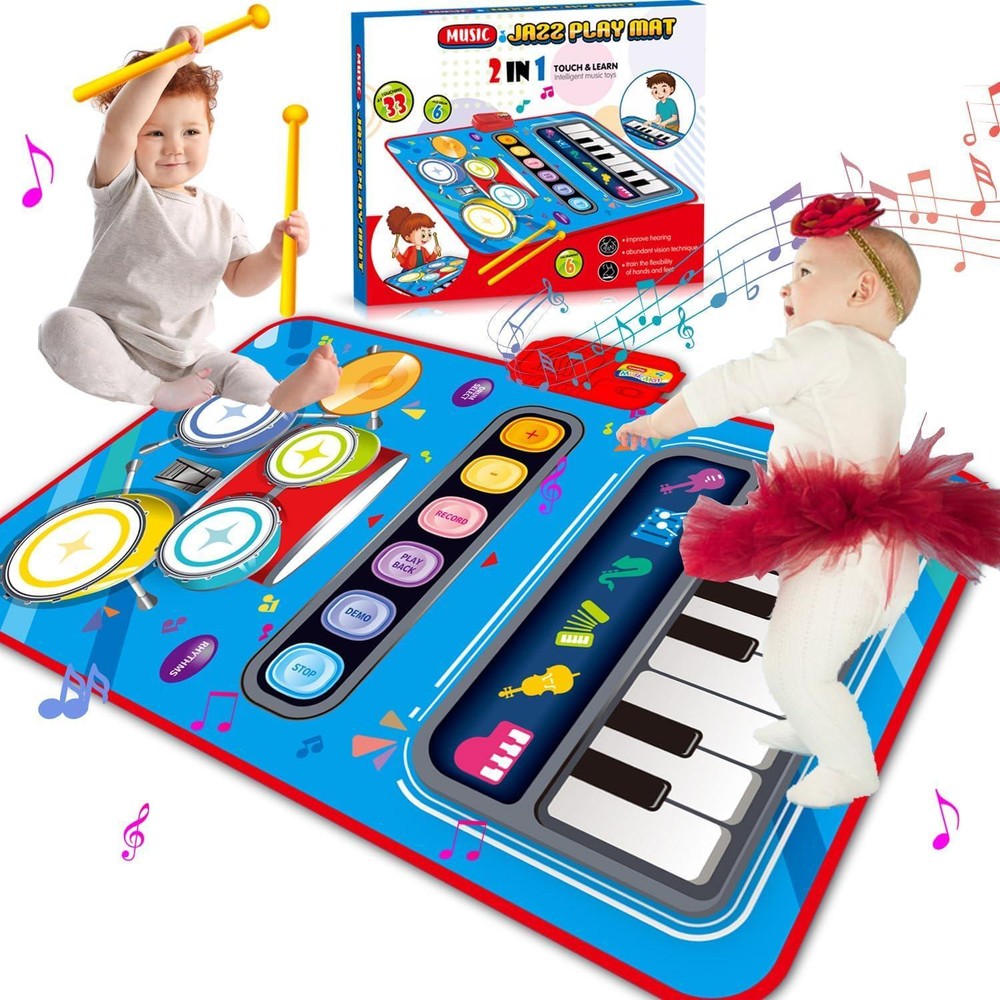 1 Year Old Boy Toys - 2-in-1 Musical Piano & Drum Play Mat for Babies 6-12 Months