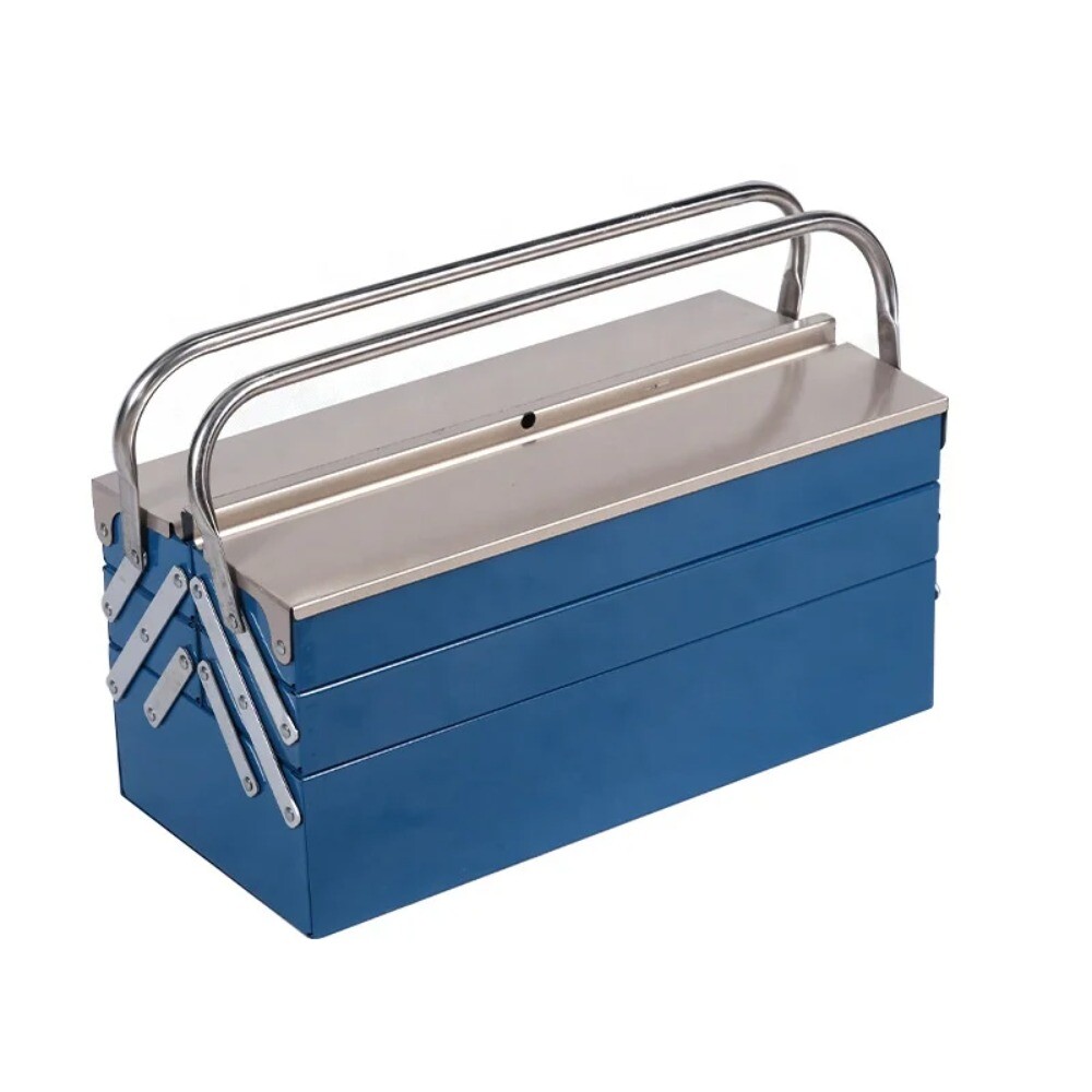 Portable Cantilever Metal Tool Box with Double Handle for Easy Storage