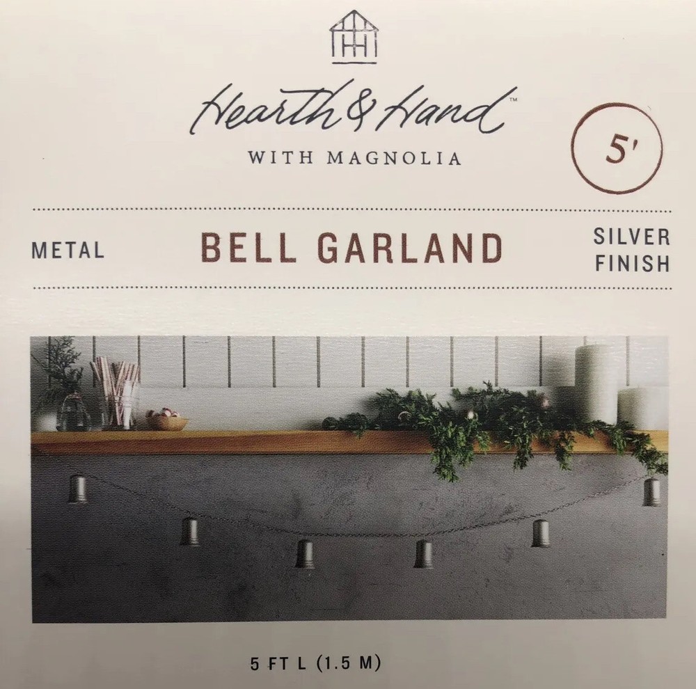 Hearth And & Hand￼ With Magnolia Metal Silver Finish 5 Foot Bell Garland 2021￼￼￼