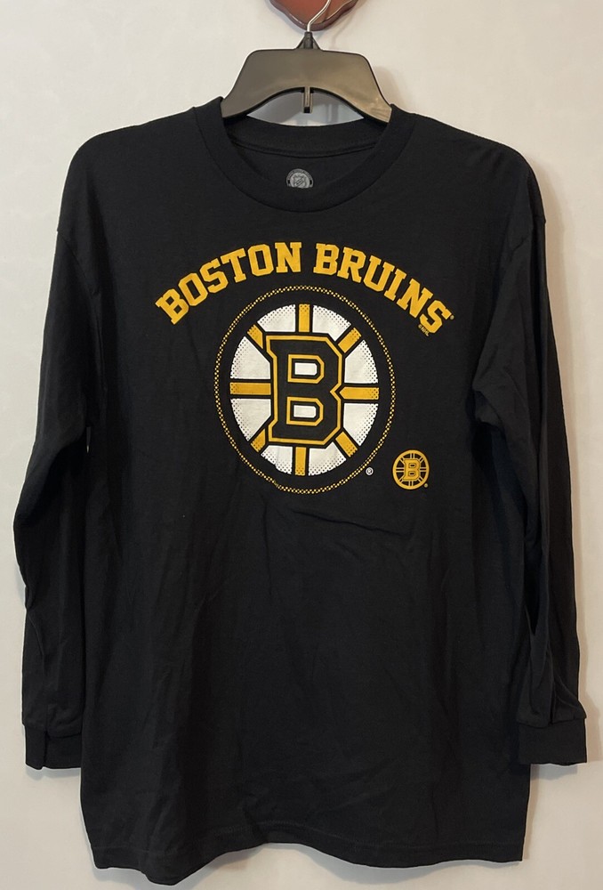 Boston Bruins Boys XL Black Long-Sleeved Cotton Licensed Logo Tshirt! A6624