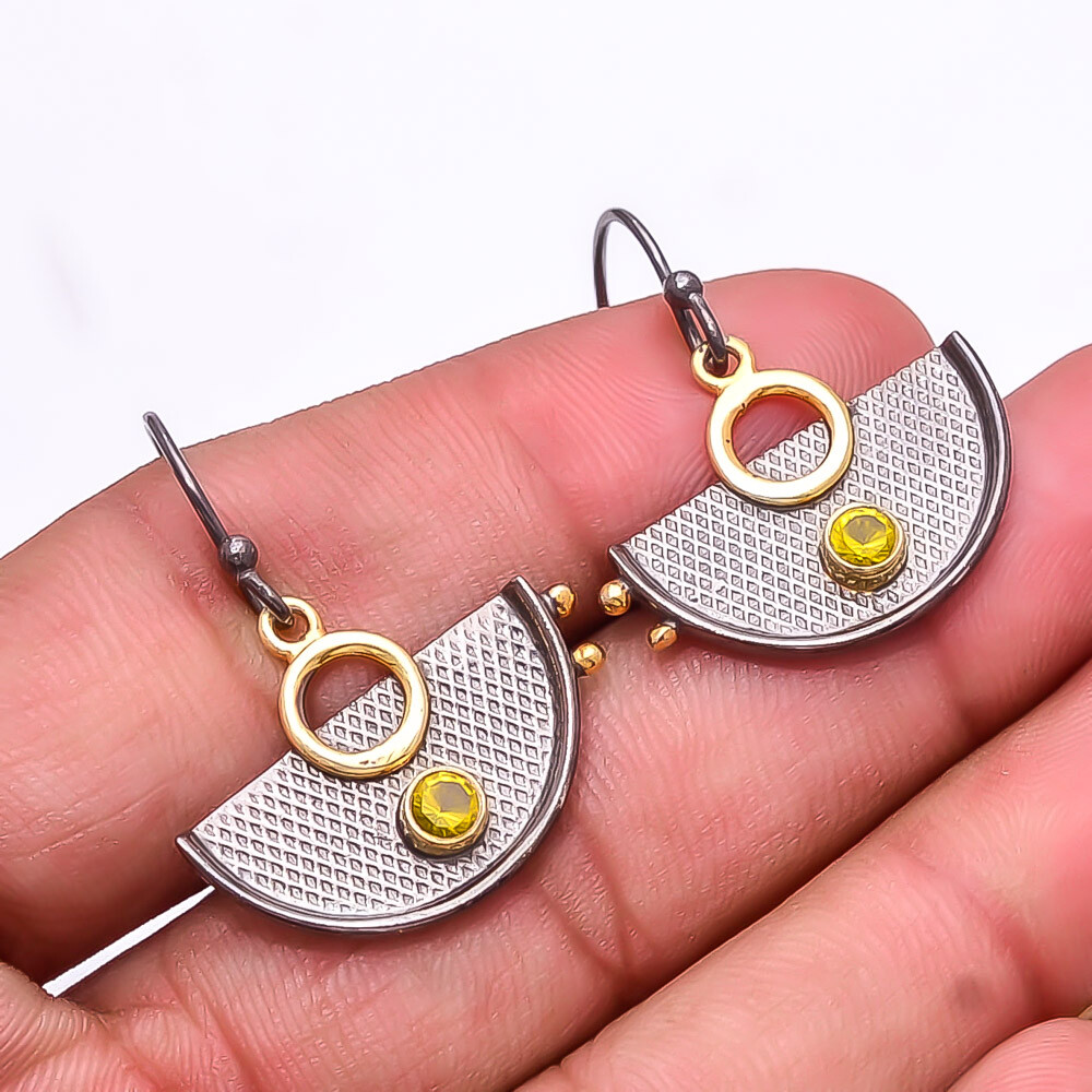 Citrine Gemstone 925 Silver Black Gold Rhodium Plated Drop Earrings 1.37