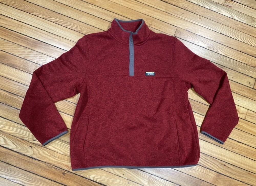 LL Bean Pullover Sweater Jacket Size Mens XL Red Quarter Snap Outdoors