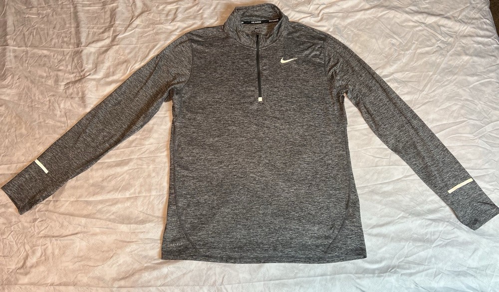 Nike Pro Dri-Fit 1/4 Zip Women’s Pullover Large Grey Running Thumb Holes Stretch