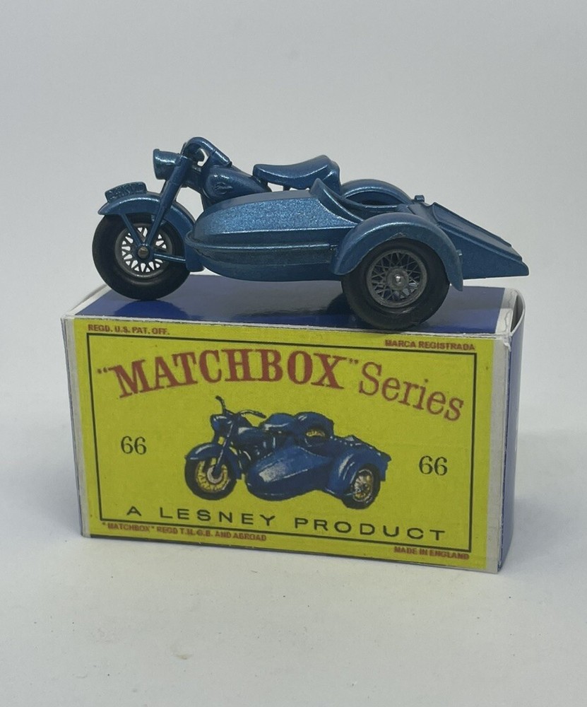 Vintage Lesney Matchbox 66 Custom Blue Harley Davidson Sidecar  Repro Box.