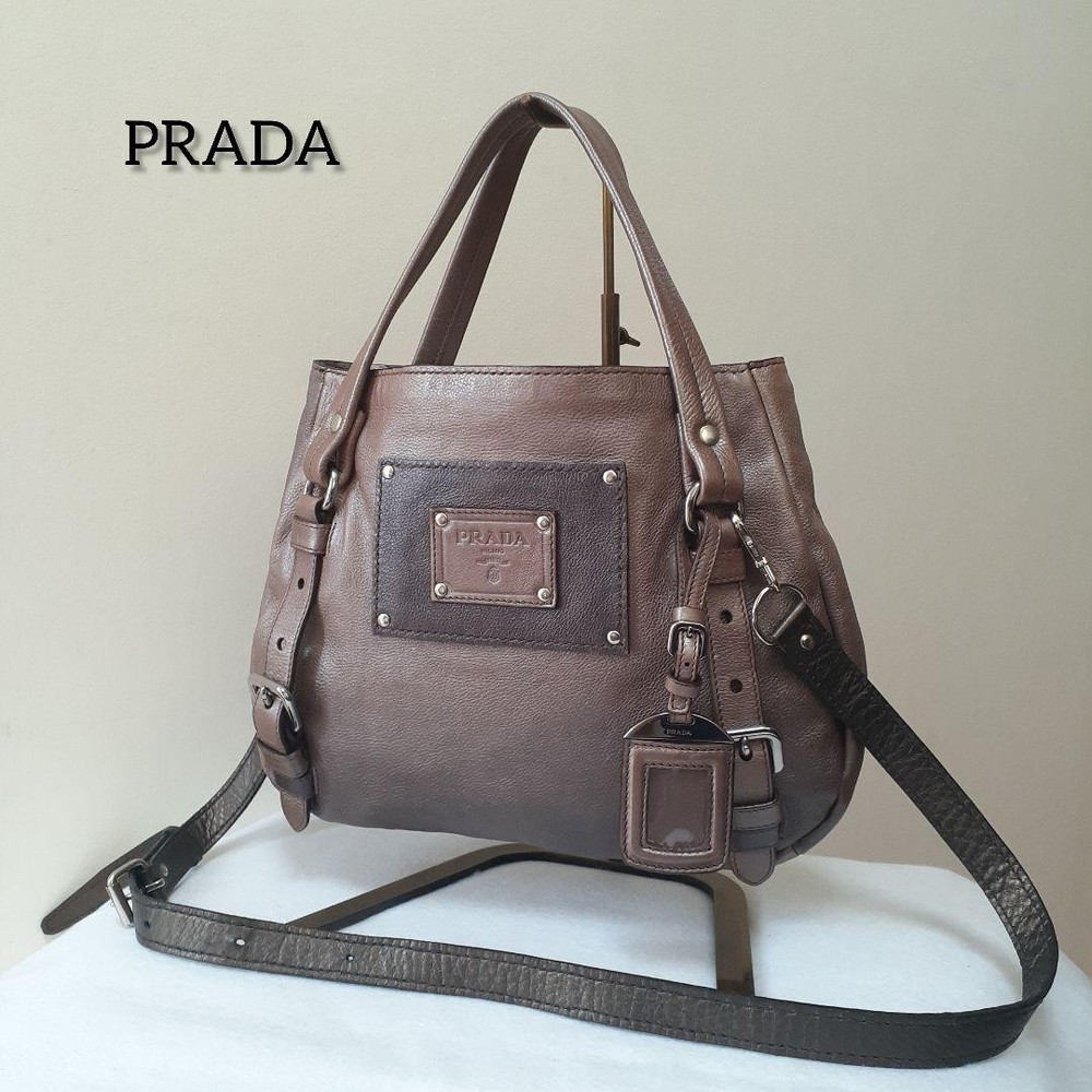 Prada Classic Bronze Leather 2Way Shoulder Bag Authentic Preowned