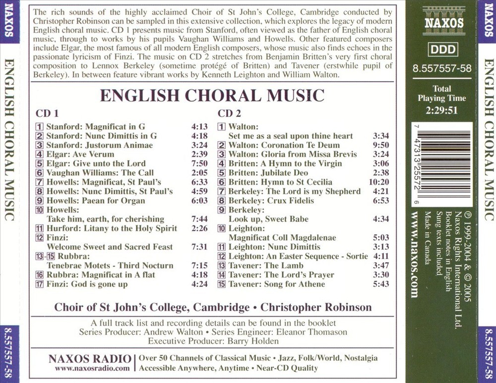 St Johns College Choir Cambridge Christopher Robinson English Choral Music