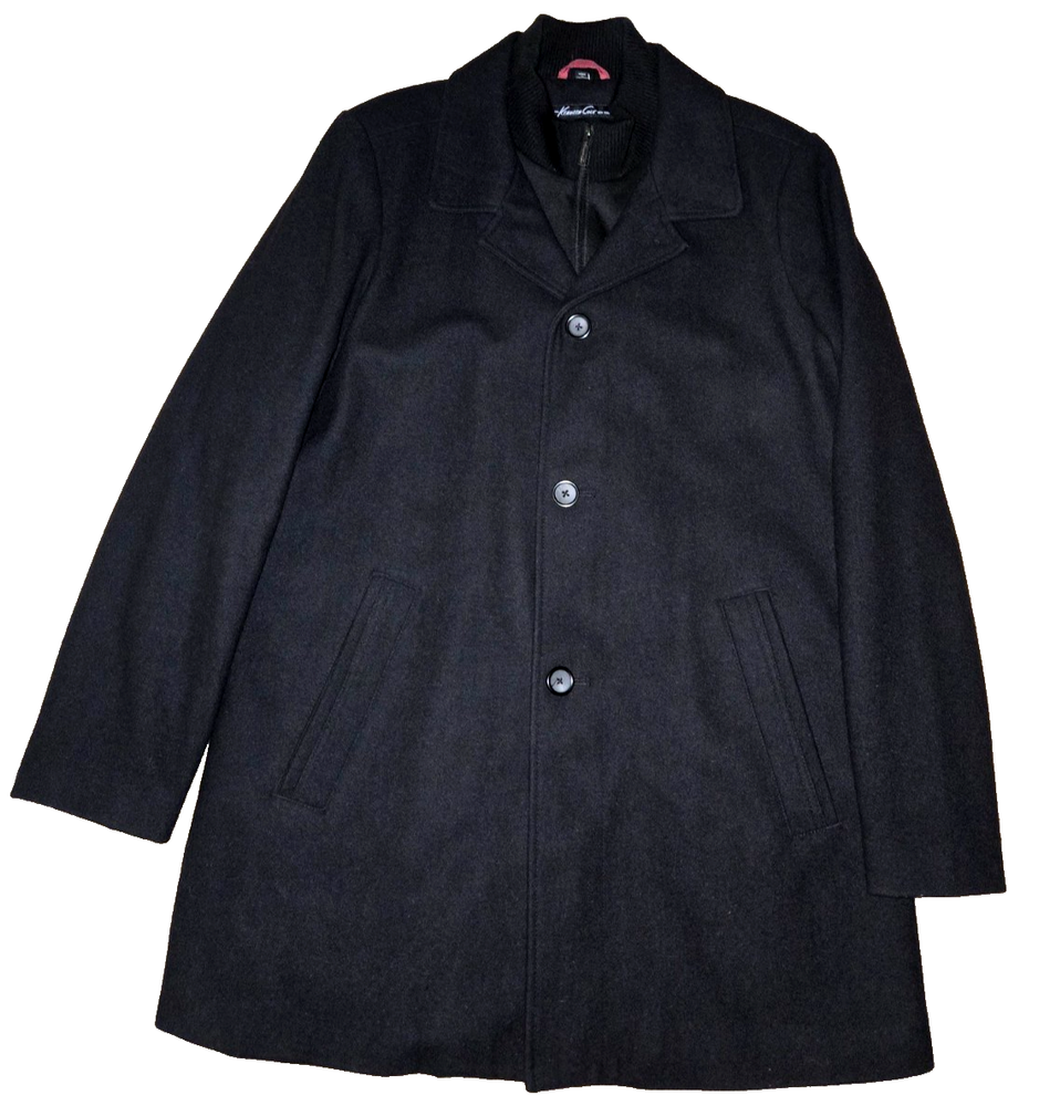 Kenneth Cole NY Mens 42L Black Wool Peacoat with Zippered Liner
