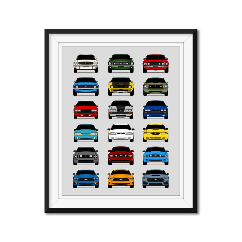 Ford Mustang Generations Poster Print History Mustang (S550 S650 SN95 S197)