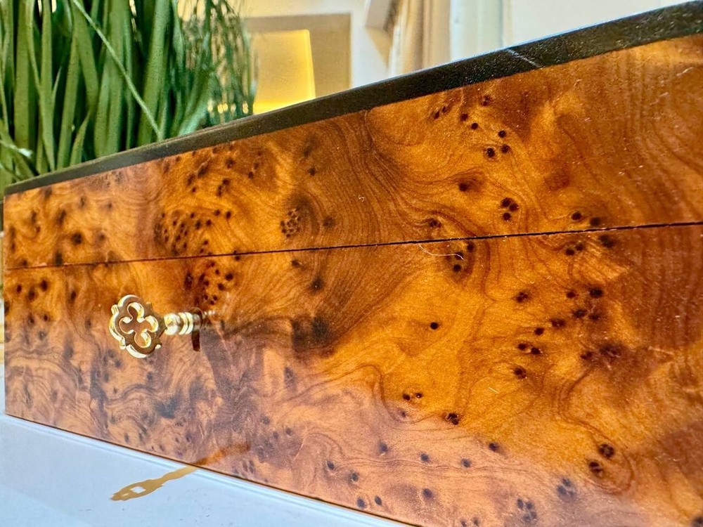 Moroccan thuya wood lockable jewelry box organizer with key