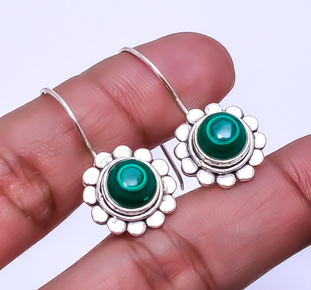 Eye In Malachite - Congo 925 Sterling Silver Bali Earring 1.17