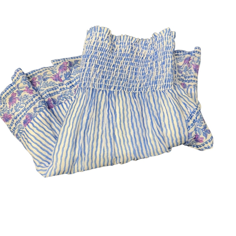 Vineyard Vines Skirt Womens Small Blue White Stripe Floral Smocked Waist Coastal