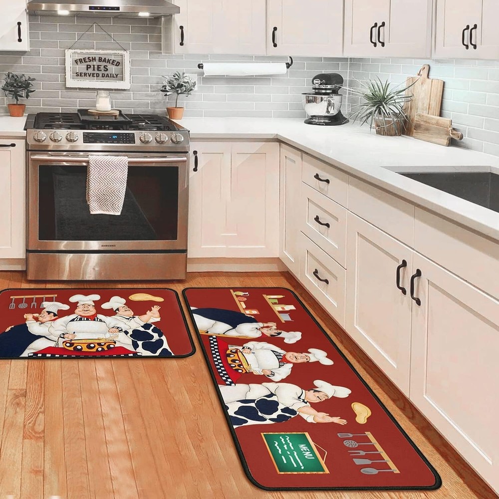 OUXIOAZ Kitchen Mat Set of 2 Non Slip Chef Kitchen Rugs and Mats Super Absorb...