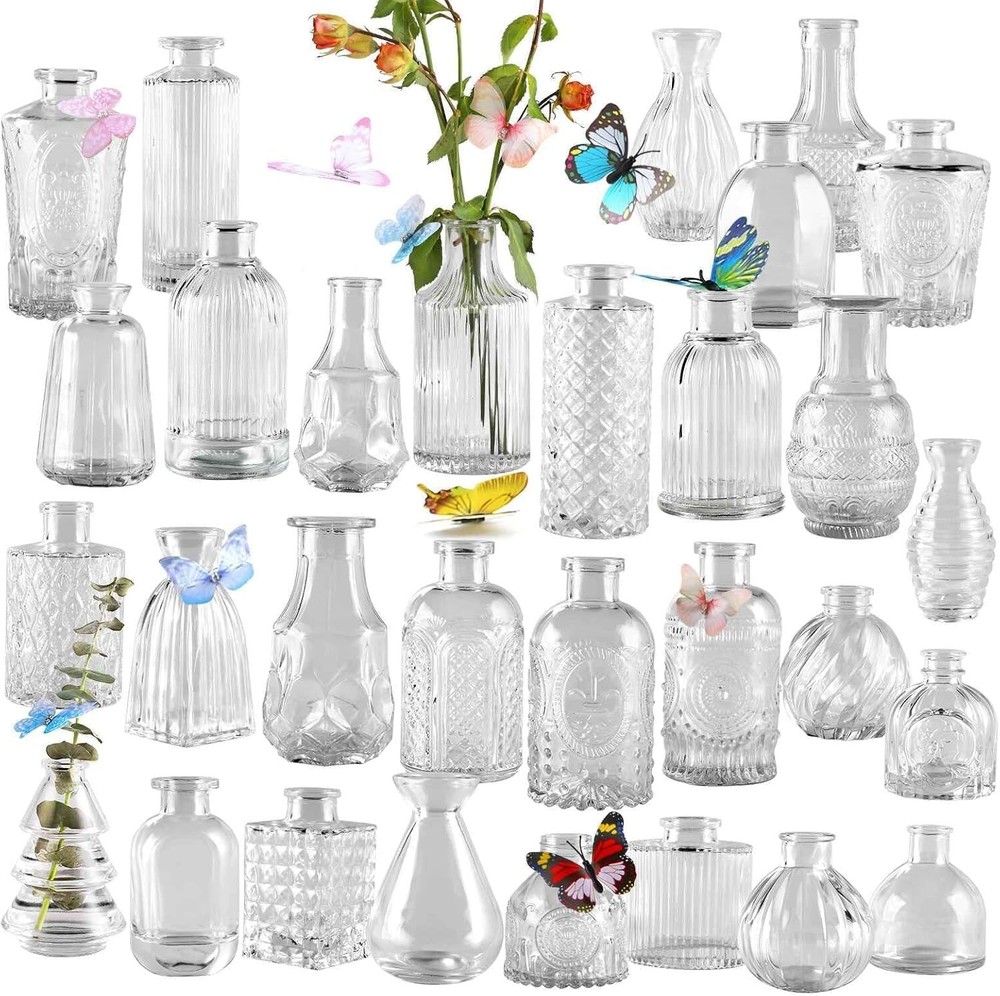 Set of 30 Clear Glass Bud Vases Thick Strong Wedding Centerpieces Decor New