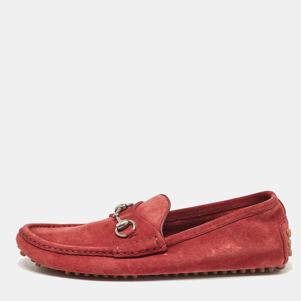 Gucci Rust Red Suede Horsebit Loafers Size 42 Slip On