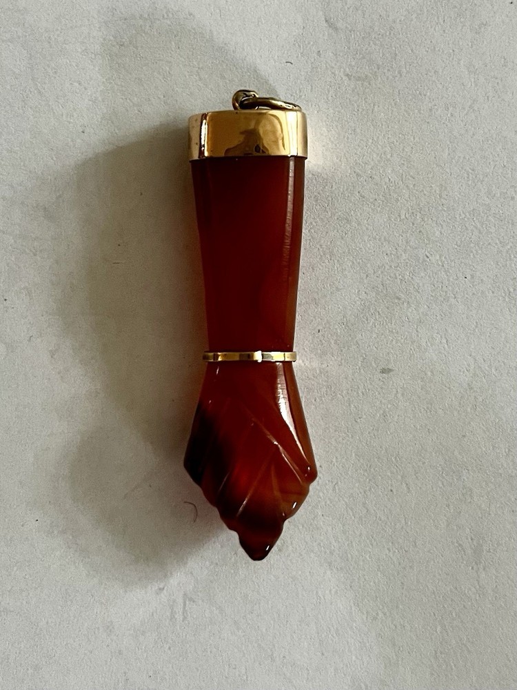 Hand Carved Carnelian And 18kGold  Pendant  Mano Figa For Luck