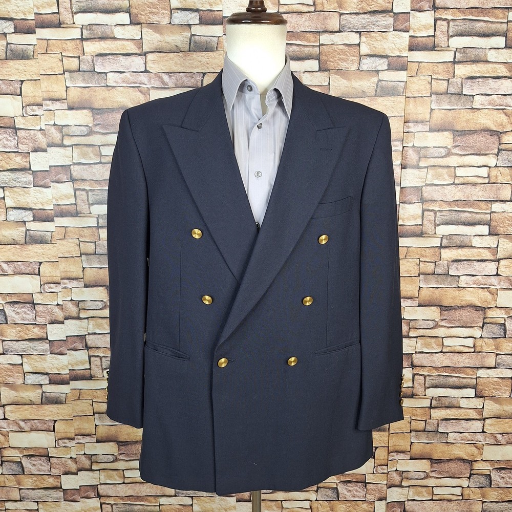 di Silver Blazer Mens 44R Navy Double Breasted with Gold Buttons Vintage