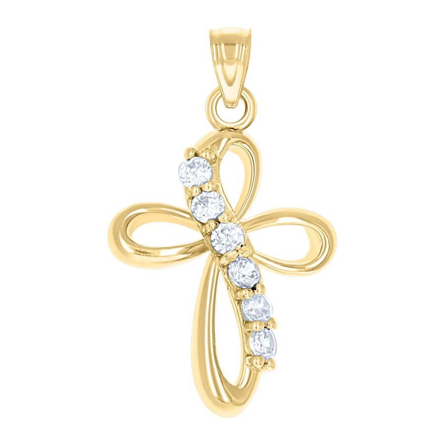 10k Yellow Gold Cubic Zirconia Cross Religious Charm Pendant 0.9gm