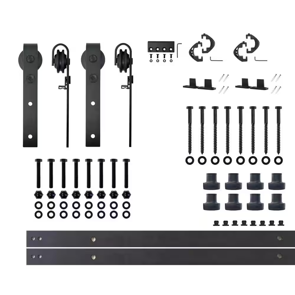 10 Ft./120 In. Black Rustic Non-Bypass Sliding Barn Door Track and Hardware Kit