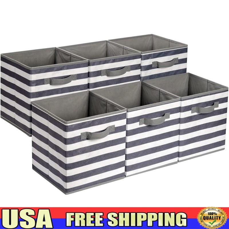 Collapsible Fabric Storage Cubes Set of 6 Lightweight Organizer Bins W/ Handles