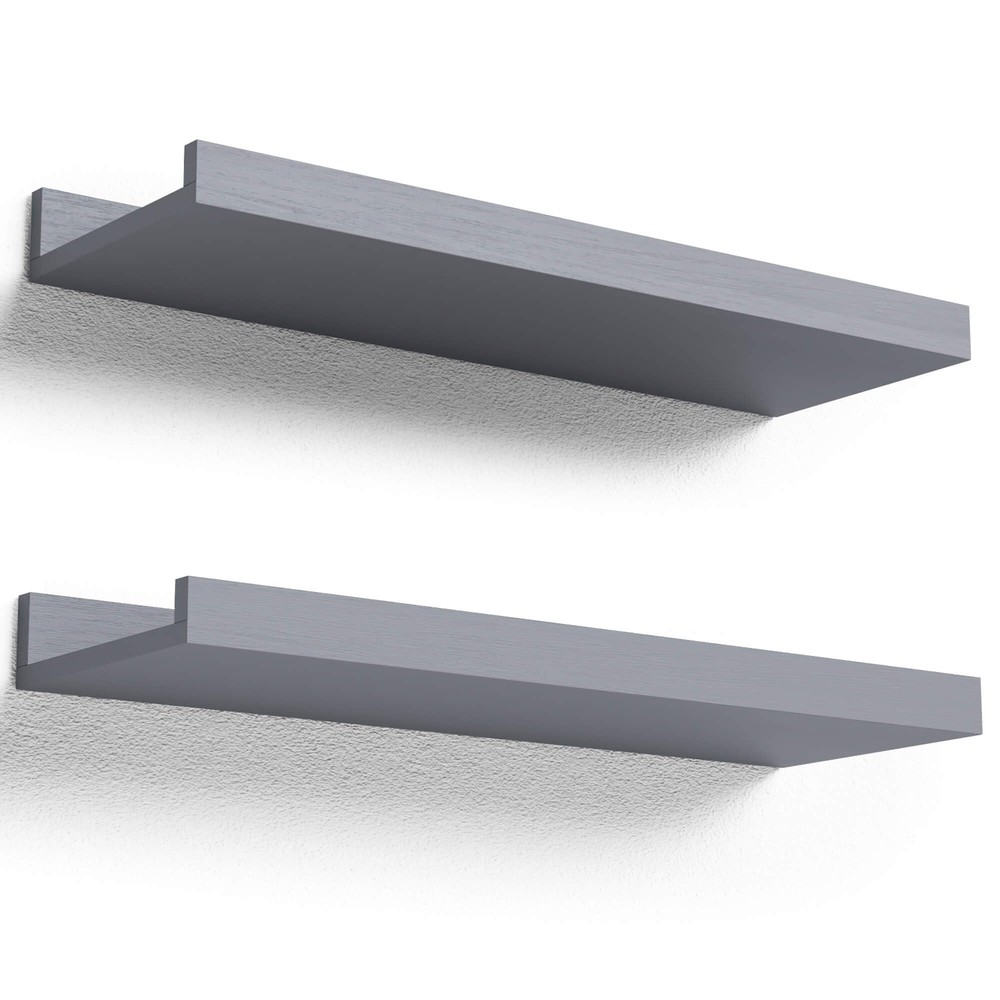 Floating Wall Shelves Set of 2 with Lip for Bedroom Decor