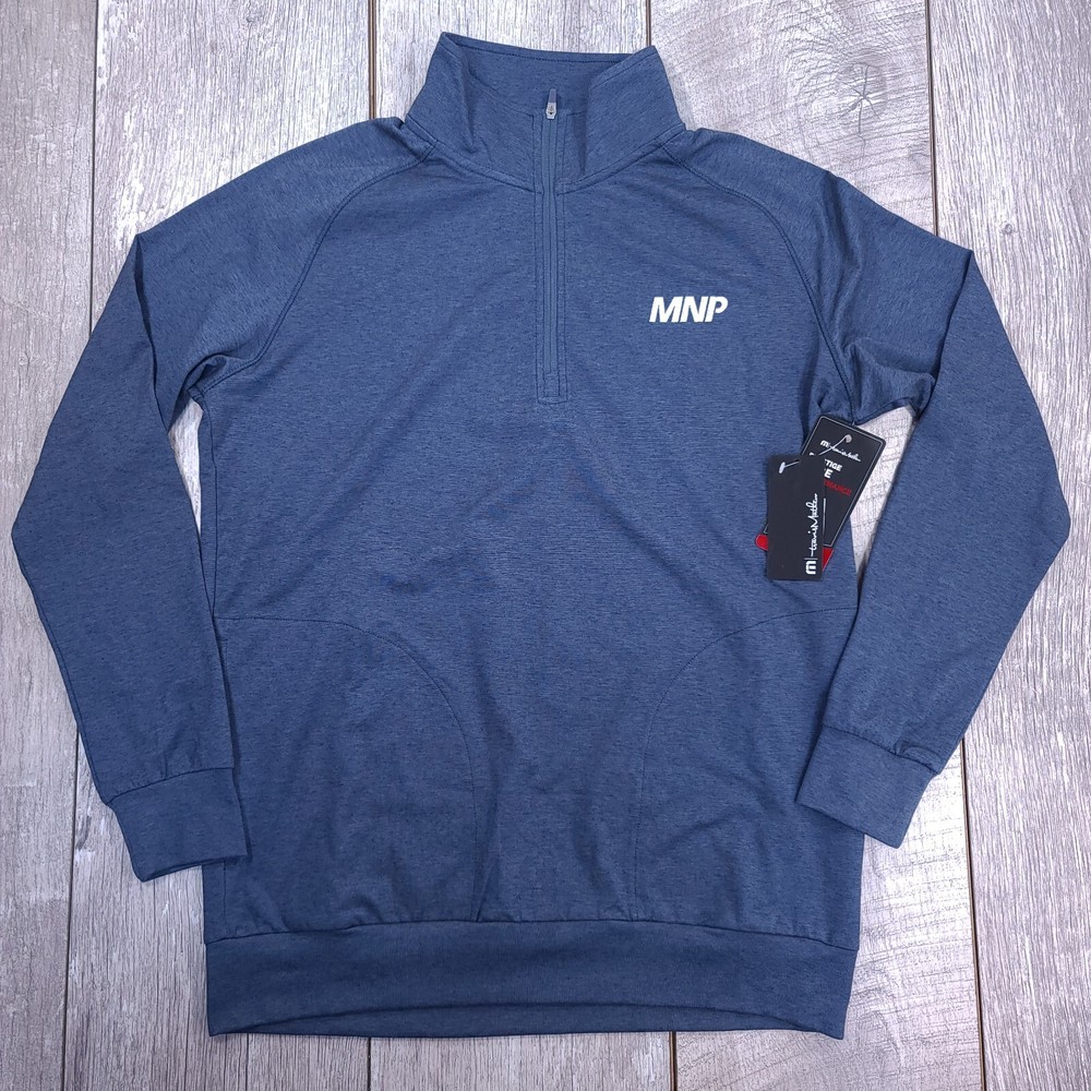 Travis Mathew Womens Yankee 1/4 Zip Long Sleeve Pullover in Blue Size Small