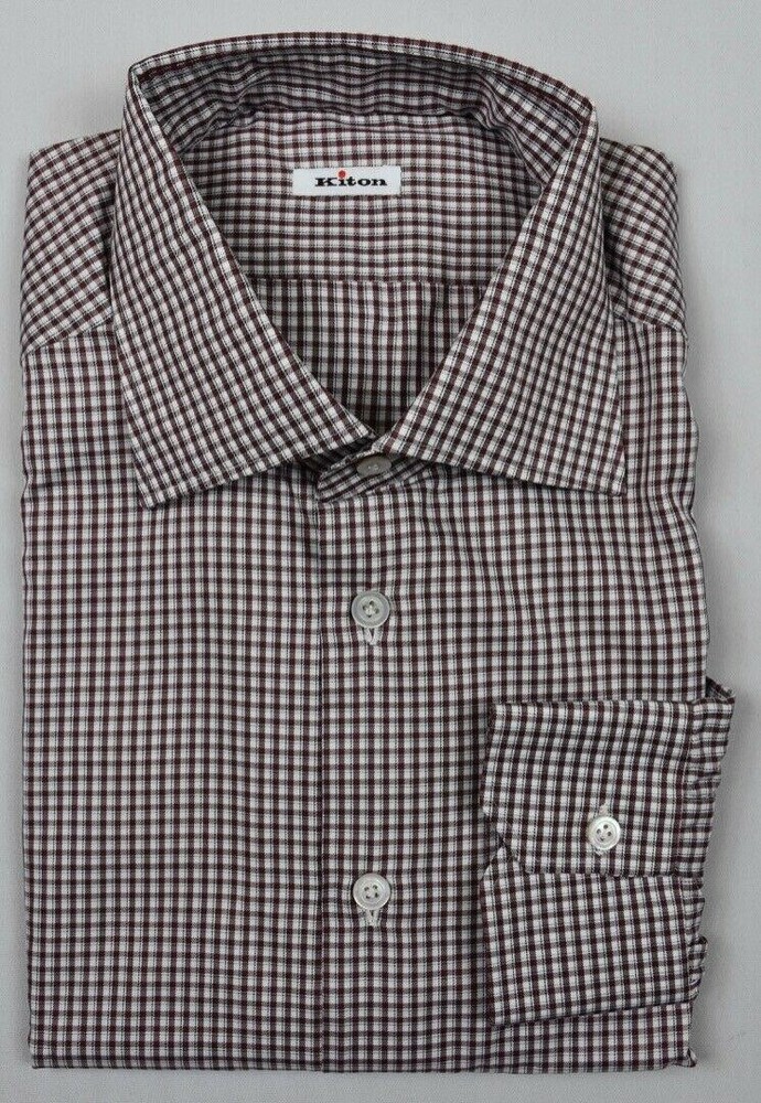 KITON Mens Handmade Check Stripe Shirt Size 16.5 NEW $750 SKU9-13