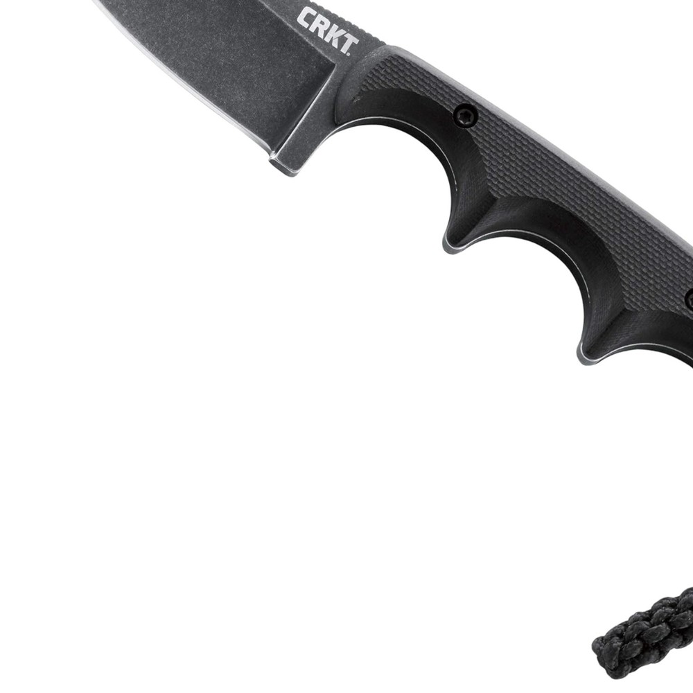 Alan Folts Drop Point Neck Knife - Compact Black Blade with Sheath