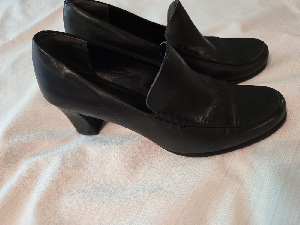 Womens Sz 8 Franco Sarto Black Leather Slip-on Pumps Shoes Euc