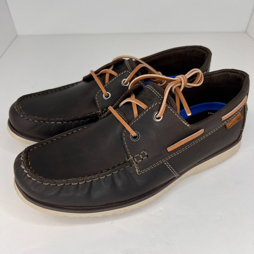 Clarks Noonan Lace Up Boat Shoes in Brown Nubuck Size 9.5M Comfort Mens