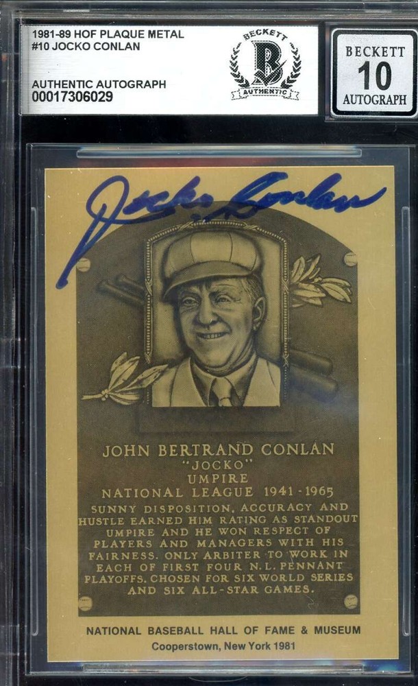 Jocko Conlan Gem Mint 10 Beckett BAS Autographed 1981-89 Metallic HOF Plaque