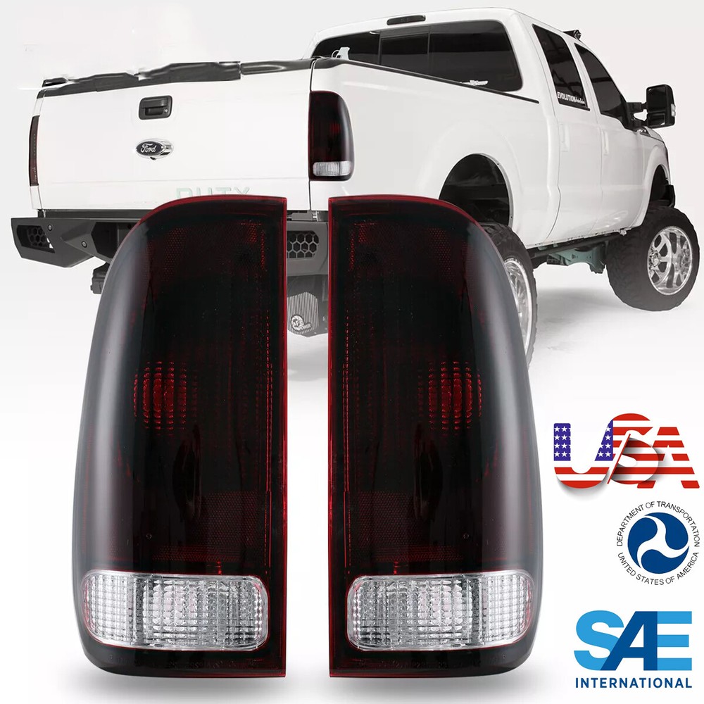 1999-2007 Ford F250 F350 & 1997-2003 F150 Super Duty Red Smoke LED Tail Lights Brake Lamps  