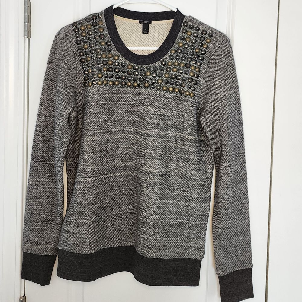 J.Crew Gray Black Bronze Metallic Studded French Terry Sweatshirt in XS