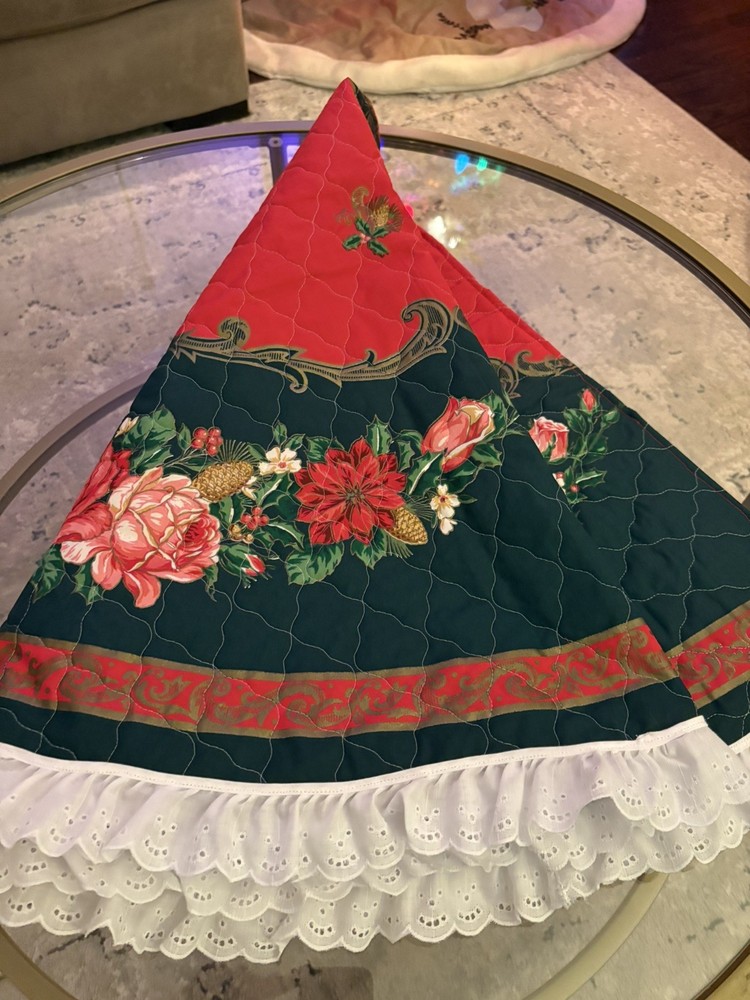 Handmade Vintage Country Floral Christmas Tree Skirt 58in