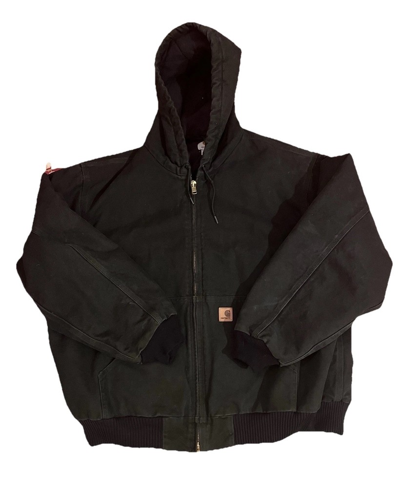 Carhartt J130 BLK Black Insulated Duck Hooded Jacket for Men 2XL Full Zip Coat