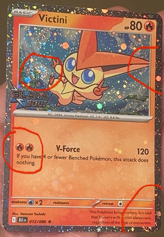 Victini - 012/086 - Black Bolt STAMP Cosmos Holo BLEED - 4 Perfect SWIRLS