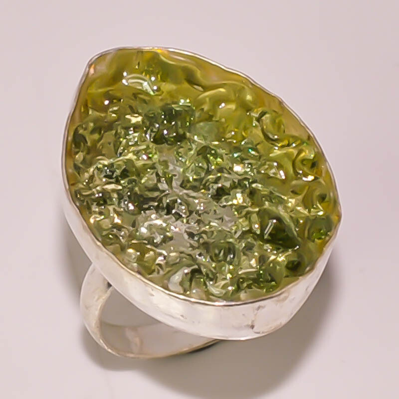 Green Moldavite Quartz Gemstone Jewelry 925 STERLING SILVER PLATED RING 5.5