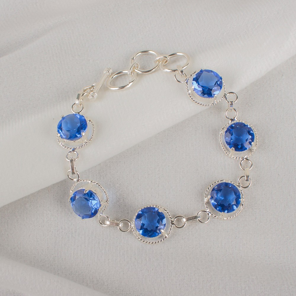 Anniversary Gift For Her Natural Tanzanite Gemstone Chain Bracelet 925 Silver